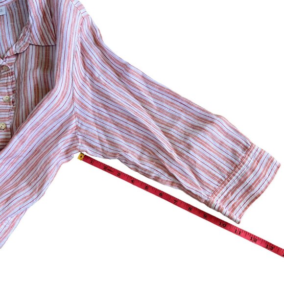 J. Jill Pure Linen Coral Orange White Striped Popover 3/4 Sleeve Tunic - Picture 13 of 13
